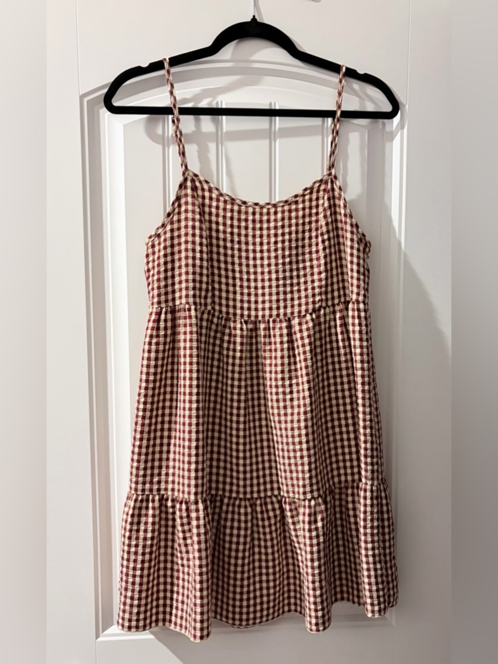 Originality Burgundy and Cream Gingham Sundress | Size Small